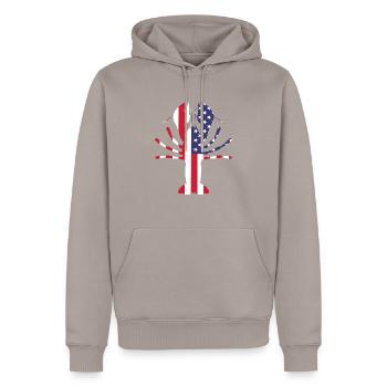 Langusten USA - Männer Premium Bio Hoodie - Taupe - Vorne - Nico (187cm)