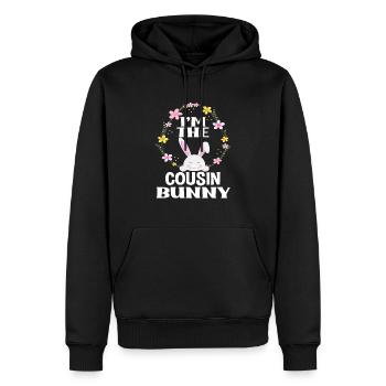 Je suis cousin lapin de Pâques Couronne florale Pâques - Sweat à capuche Premium bio Homme - noir - Devant - Nico (187cm)