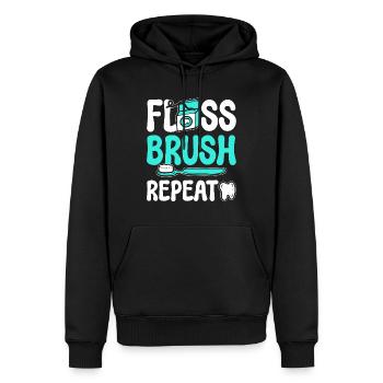 Floss Brush Repeat Zahnarzthelferin - Männer Premium Bio Hoodie - Schwarz - Vorne - Nico (187cm)