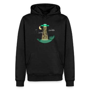 Soucoupe volante dinosaure - Sweat à capuche Premium bio Homme - noir - Devant - Nico (187cm)