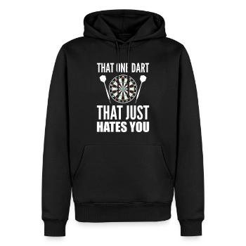 That One Dart That Just Hates You Dart-Meister - Männer Premium Bio Hoodie - Schwarz - Vorne - Nico (187cm)