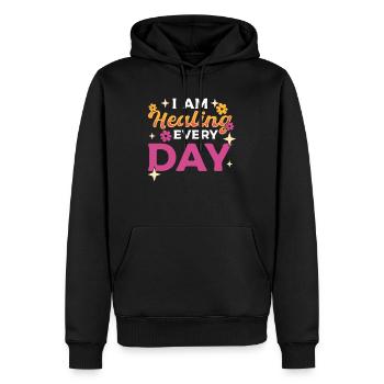 Affirmationen Zitate Inspirierender Redner - Männer Premium Bio Hoodie - Schwarz - Vorne - Nico (187cm)