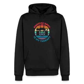 Photographe Photographe Thérapie - Sweat à capuche Premium bio Homme - noir - Devant - Nico (187cm)