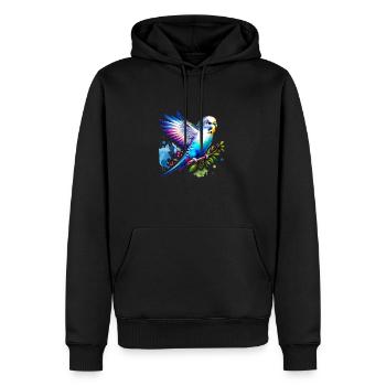 Sweet Budgie Aquarelle – Friedliches Vogelporträt - Männer Premium Bio Hoodie - Schwarz - Vorne - Nico (187cm)