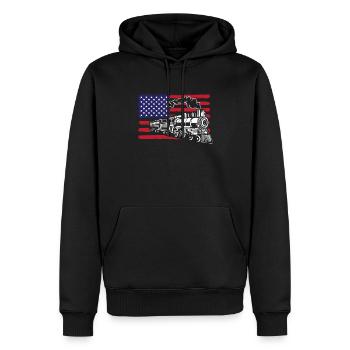 Drapeau américain, États-Unis, Train, Trains, Conducteur de train - Sweat à capuche Premium bio Homme - noir - Devant - Nico (187cm)