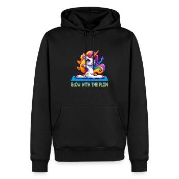 Glow With The Flow Unicorn Yoga - Männer Premium Bio Hoodie - Schwarz - Vorne - Nico (187cm)