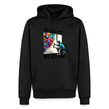 ich bleibe so wie ich bin Street Art Graffiti - Männer Premium Bio Hoodie - Schwarz - Vorne - Nico (187cm)