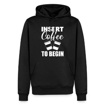 Insert Coffee To Begin Kaffeeliebhaber - Männer Premium Bio Hoodie - Schwarz - Vorne - Nico (187cm)