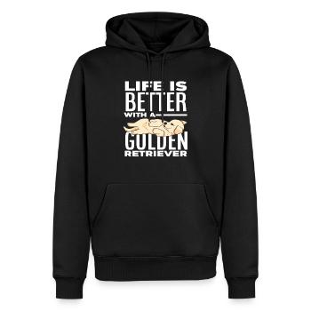 Leben Spruch Golden Retriever - Männer Premium Bio Hoodie - Schwarz - Vorne - Nico (187cm)