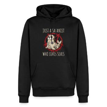 Juste un sataniste qui aime le plaisir du heavy metal - Sweat à capuche Premium bio Homme - noir - Devant - Nico (187cm)