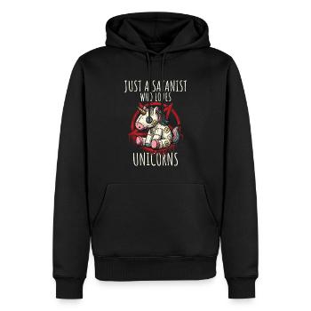Juste un sataniste qui aime les licornes Heavy Metal Fun - Sweat à capuche Premium bio Homme - noir - Devant - Nico (187cm)