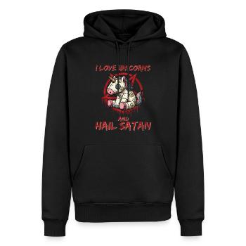 J’aime les licornes et je salue Satan Heavy Metal Gothique - Sweat à capuche Premium bio Homme - noir - Devant - Nico (187cm)