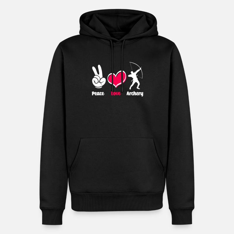 Bogen Friede Liebe Bogenschießen - Männer Premium Bio Hoodie - Schwarz