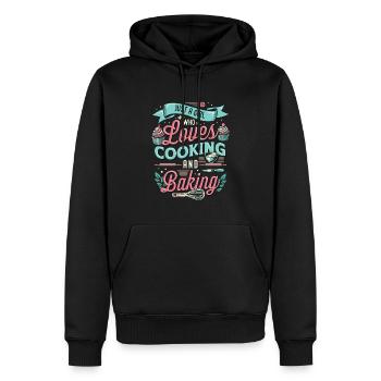 Une fille qui aime cuisiner et faire de la pâtisserie - Sweat à capuche Premium bio Homme - noir - Devant - Nico (187cm)