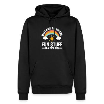 Kindergarten is where the fun happens - Men’s Premium Organic Hoodie - black - Front - Nico (187cm)