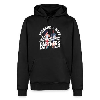 Ehemann und Ehefrau Marathon Partner fürs Leben - Männer Premium Bio Hoodie - Schwarz - Vorne - Nico (187cm)