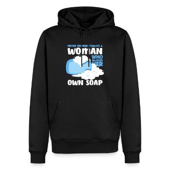 Ne sous-estimez jamais une femme qui veut la sienne - Sweat à capuche Premium bio Homme - noir - Devant - Nico (187cm)