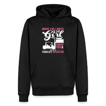 Forklift driver shows it to the guys - Men’s Premium Organic Hoodie - black - Front - Nico (187cm)