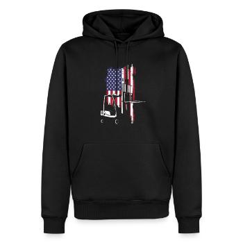 Gabelstapler Fahrer USA Flagge - Männer Premium Bio Hoodie - Schwarz - Vorne - Nico (187cm)