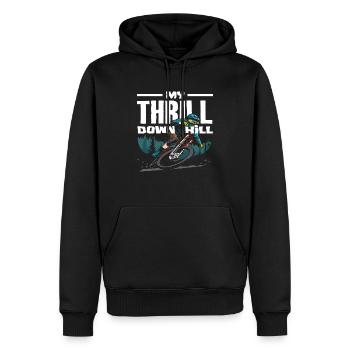 Mein Nervenkitzel Downhill Mountainbiking - Männer Premium Bio Hoodie - Schwarz - Vorne - Nico (187cm)