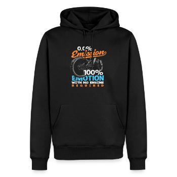 0.0% Emission 100% Emotion Fahrradliebhaber - Männer Premium Bio Hoodie - Schwarz - Vorne - Nico (187cm)