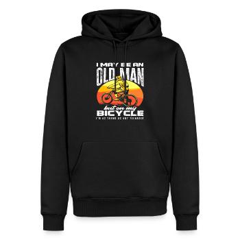 Alter Mann Auf Fahrrad Jung Wie Ein Teenager - Männer Premium Bio Hoodie - Schwarz - Vorne - Nico (187cm)