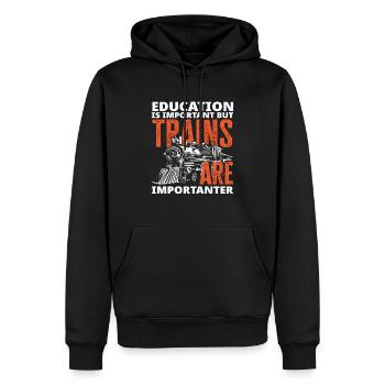 L’éducation est importante, mais les trains sont plus importants - Sweat à capuche Premium bio Homme - noir - Devant - Nico (187cm)