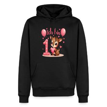 Süßes Reh Ich bin 1 Kinder 1. Geburtstag Mädchen - Männer Premium Bio Hoodie - Schwarz - Vorne - Nico (187cm)