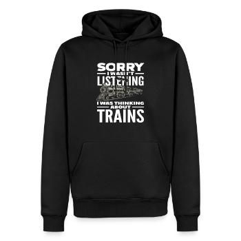 Désolé, j’ai pensé aux trains - Sweat à capuche Premium bio Homme - noir - Devant - Nico (187cm)