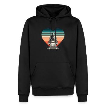 Retro Lokomotive Herz Eisenbahn Fan - Männer Premium Bio Hoodie - Schwarz - Vorne - Nico (187cm)