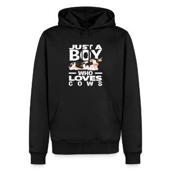 Un garçon qui aime les vaches - Sweat à capuche Premium bio Homme - noir - Devant - Nico (187cm)