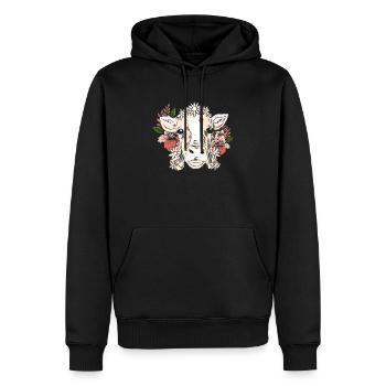 Vache avec couronne florale motif floral - Sweat à capuche Premium bio Homme - noir - Devant - Nico (187cm)
