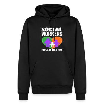 Les travailleurs sociaux ne s’arrêtent jamais - Sweat à capuche Premium bio Homme - noir - Devant - Nico (187cm)