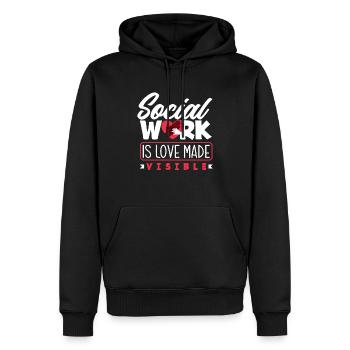 Le travail social, c’est l’amour visible - Sweat à capuche Premium bio Homme - noir - Devant - Nico (187cm)