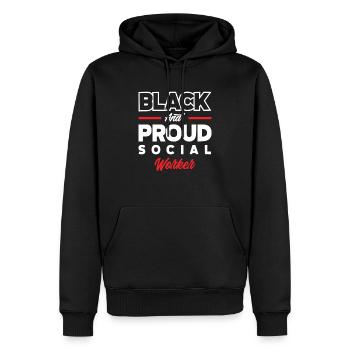 Travailleuse sociale noire et fière - Sweat à capuche Premium bio Homme - noir - Devant - Nico (187cm)