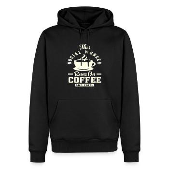 Social worker running with coffee and faith - Men’s Premium Organic Hoodie - black - Front - Nico (187cm)