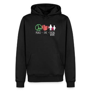 Paix Amour Travail social - Sweat à capuche Premium bio Homme - noir - Devant - Nico (187cm)