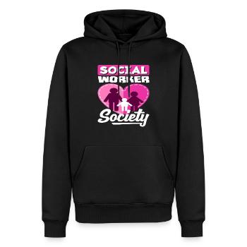 Société de travail social Cœur Famille - Sweat à capuche Premium bio Homme - noir - Devant - Nico (187cm)