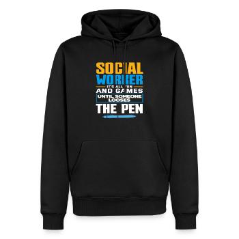 Social worker it's all fun until someone - Men’s Premium Organic Hoodie - black - Front - Nico (187cm)