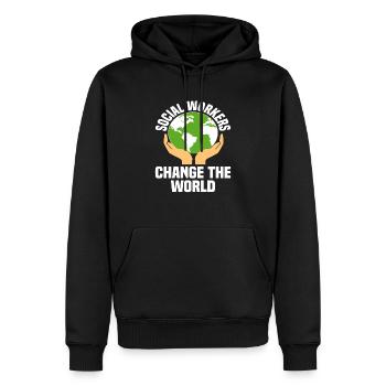 Les travailleurs sociaux changent le monde - Sweat à capuche Premium bio Homme - noir - Devant - Nico (187cm)