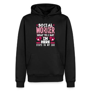 Social worker What you say here stays in my - Men’s Premium Organic Hoodie - black - Front - Nico (187cm)