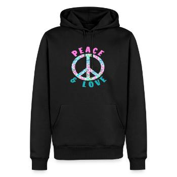 Peace & Love Buntes Friedenssymbol - Männer Premium Bio Hoodie - Schwarz - Vorne - Nico (187cm)