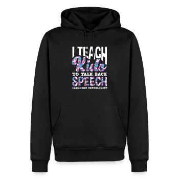 I teach children to talk back - Men’s Premium Organic Hoodie - black - Front - Nico (187cm)