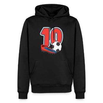 Football Anniversaire 10e anniversaire Fête d’anniversaire des enfants - Sweat à capuche Premium bio Homme - noir - Devant - Nico (187cm)