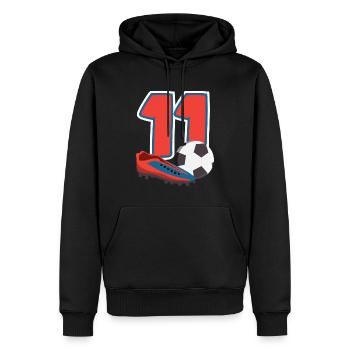 Fête d’anniversaire des enfants de football 11 ans - Sweat à capuche Premium bio Homme - noir - Devant - Nico (187cm)