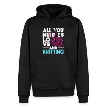 Alles Was Du Brauchst Ist Liebe Und Stricken - Männer Premium Bio Hoodie - Schwarz - Vorne - Nico (187cm)
