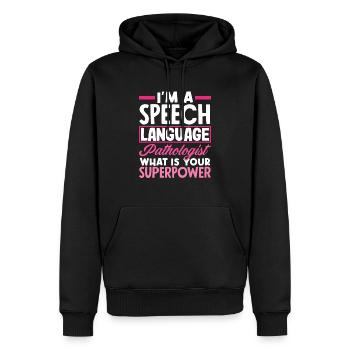 Orthophoniste Quel est votre superpouvoir - Sweat à capuche Premium bio Homme - noir - Devant - Nico (187cm)