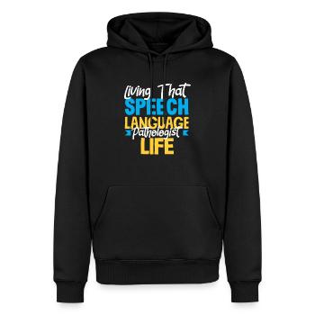 Vivez la vie d’orthophoniste - Sweat à capuche Premium bio Homme - noir - Devant - Nico (187cm)