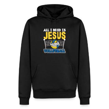Alles Was Ich Brauche Ist Jesus Und Volleyball - Männer Premium Bio Hoodie - Schwarz - Vorne - Nico (187cm)