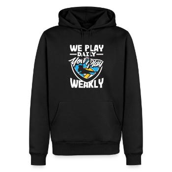 Volleyball We play daily you weekly - Men’s Premium Organic Hoodie - black - Front - Nico (187cm)